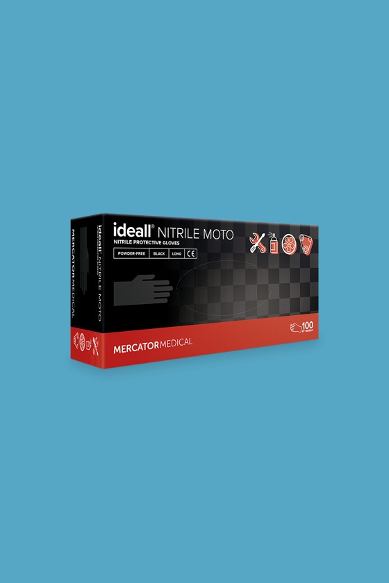 Mercator ideall® nitrile moto hosszított vizsgálókesztyű - Nitril kesztyű - Fekete - XL