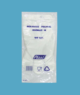 Fóliakesztyű akasztóval - 100 db - Víztiszta - M - 1 csomag