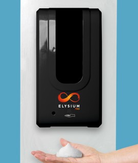 Elysium Pro professzionális, érintésmentes, 1200 ml-es adagoló - Habosító szappan - Fehér állvánnyal - Fekete